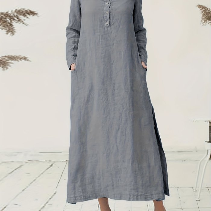 Long Sleeve High Neck Dress, Loose Casual Dress For Spring & Fall, Women's Clothing