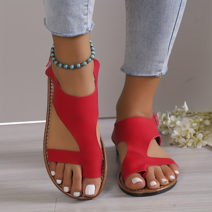 Women's Toe Loop Sandals, Comfortable Open Toe Solid Color Shoes, Women's  Fashion Flat Shoes