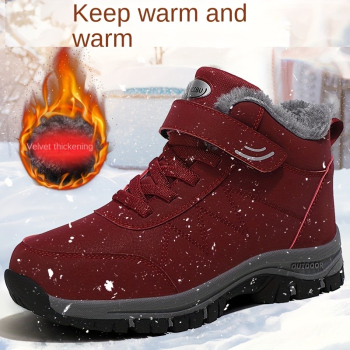 Women's Casual Winter Warm Hiking Boots, Waterproof Non-slip Outdoor Boots, Wear-resistant Lace Up Boots Shoes