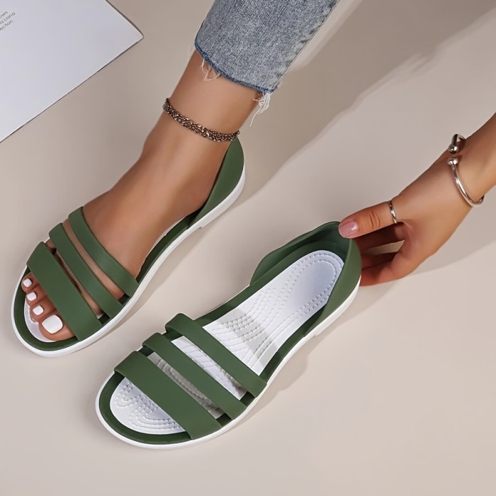 Women's Minimalist Flat Sandals, Solid Color Open Toe Non-slip PVC Soft Sole Slippers, Casual Beach Slides