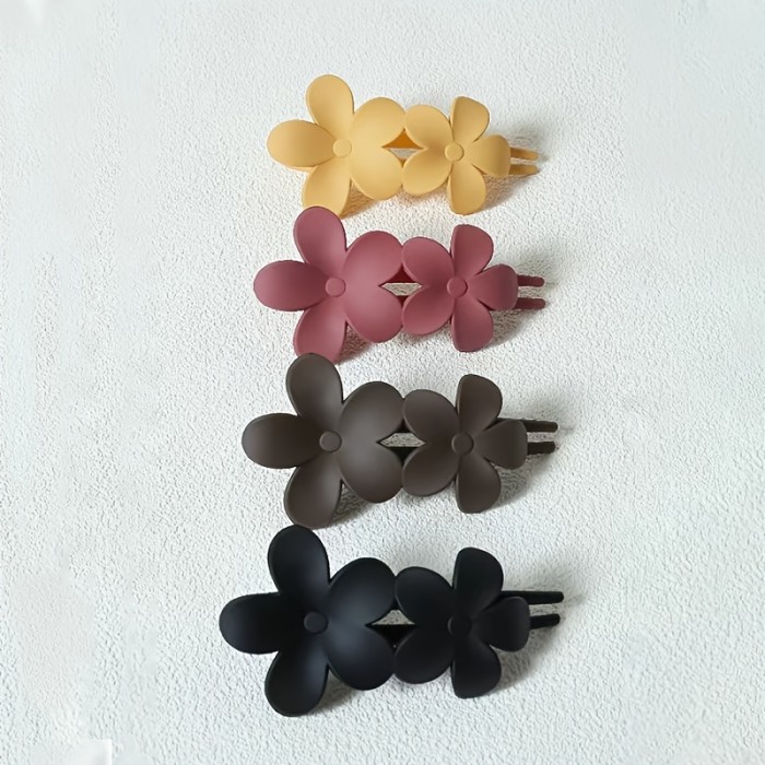 4pcs Matte Flower Hair Clips Back Head Hair Clips Solid Color Hair Clips Hair Accessories For Women