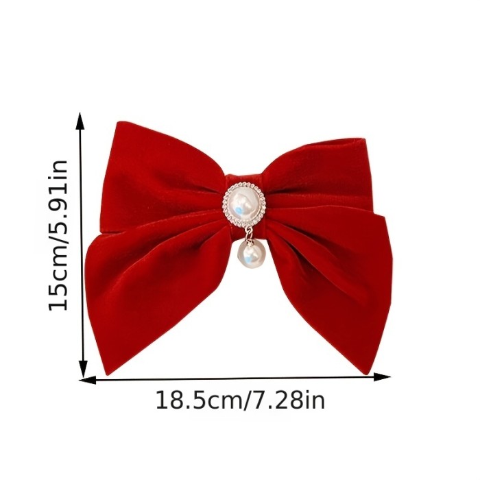 2pcs Vintage Big Hair Bow Clips, Velvet Faux Pearl Hair Pins With Large Ribbon Bow Hair Barrettes For Party Hair Accessories Gift Girls Women