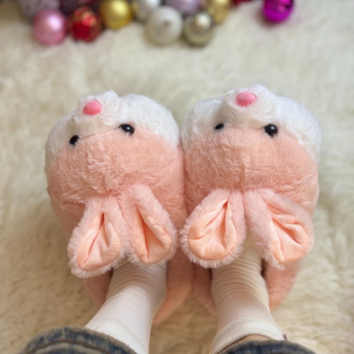Cute Cartoon Bunny Plush Slippers, Cozy & Warm Slip On Fuzzy Shoes, Winter Home Novelty Slippers