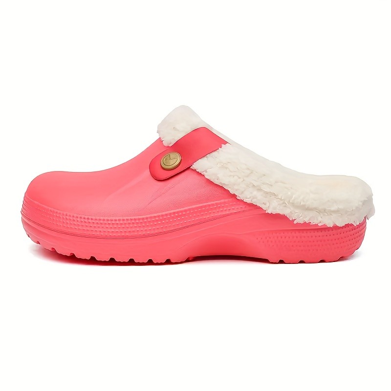 Women's Warm Plush Lined Home Slippers, Waterproof & Anti-Slip House Slippers, Winter Garden Clogs