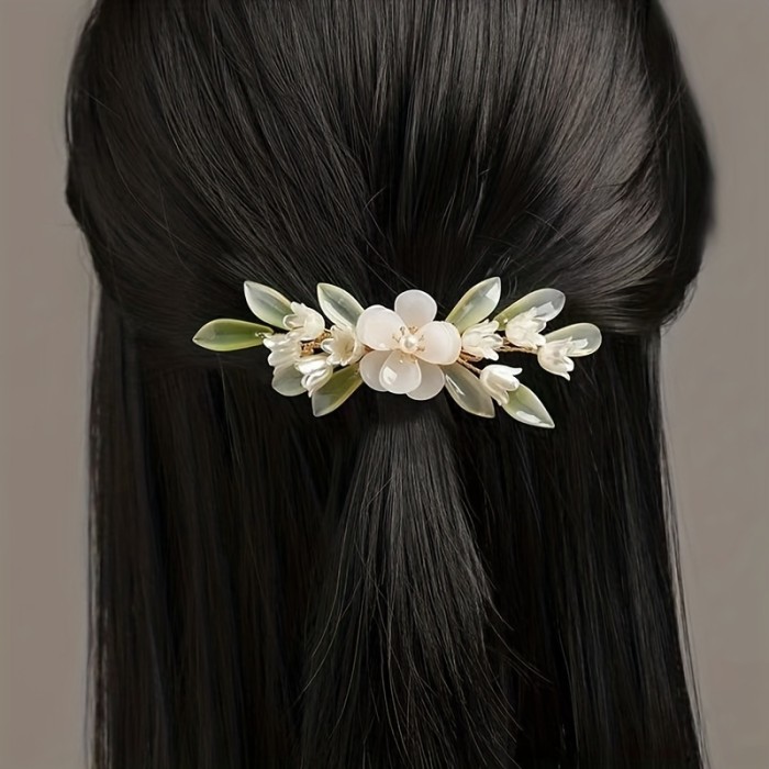 Faux Pearl Hair Clip Flower Spring Clip Lily Of The Valley Flower Barrette Duck Billed Clip Headwear Hair Accessories