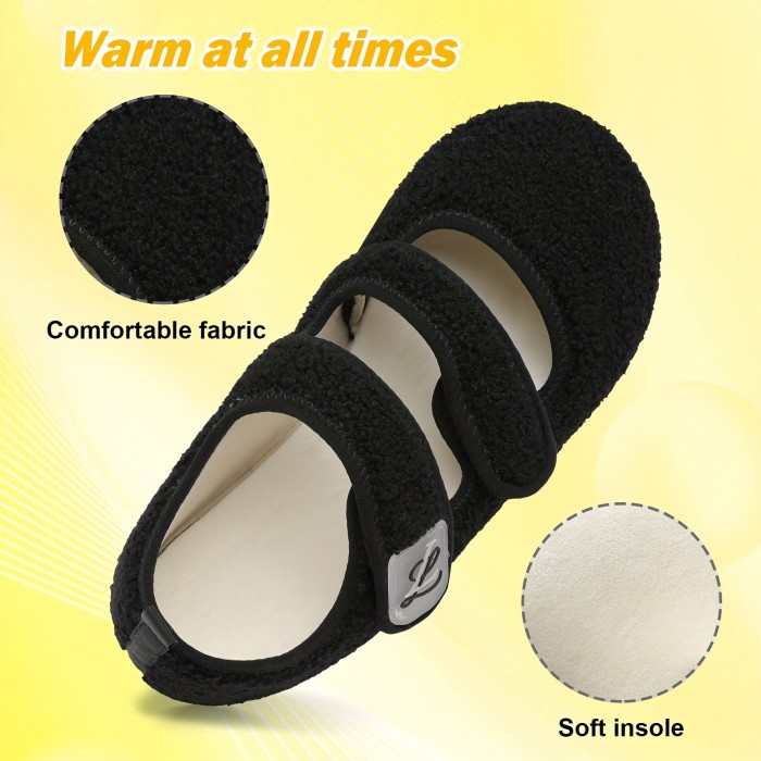 Women's Plush Flat Shoes, Closed Toe Warm Shoes, Comfort Indoor & Outdoor Slippers