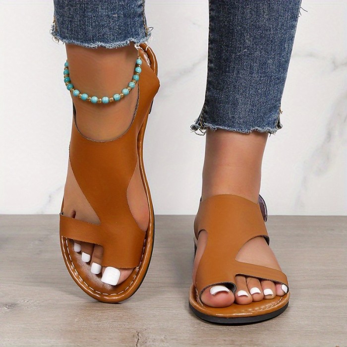 Women's Toe Loop Sandals, Comfortable Open Toe Solid Color Shoes, Women's  Fashion Flat Shoes
