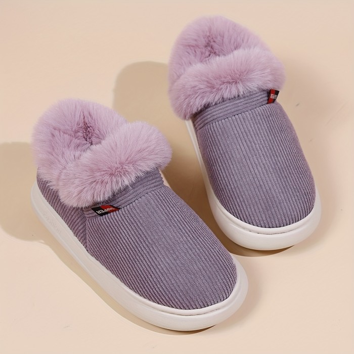 Cozy Fluffy Corduroy House Slippers, Winter Super Warm Slip On Plush Lined Shoes, Cozy Fuzzy Home Slippers