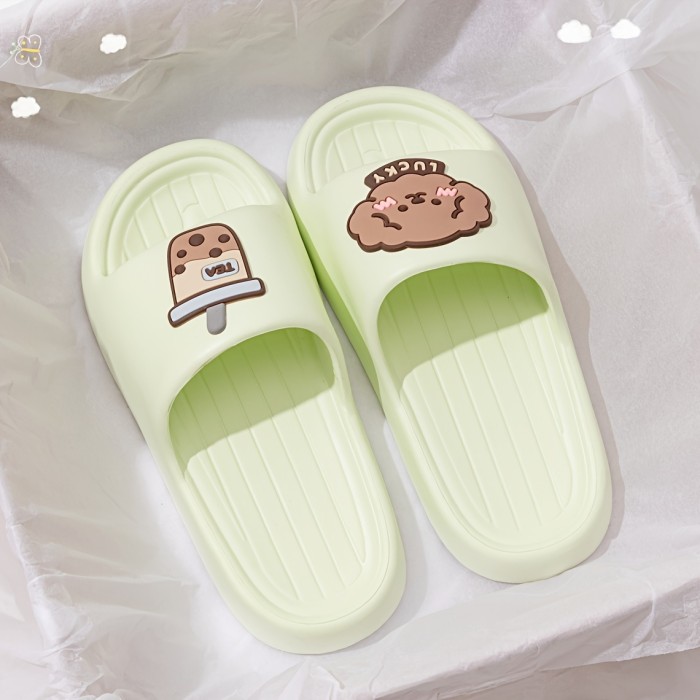 Women's Kawaii Indoor Slides, Puppy & Milk Tea Pattern Soft Sole EVA Shoes, Indoor Bath Non Slip Slides
