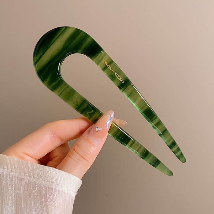 1PC Retro Large Acetic Acid U-shaped Hairpin, Imitation Shell Texture Hairpin, Women's Hair Curling Tool Hairpin, Christmas Gift