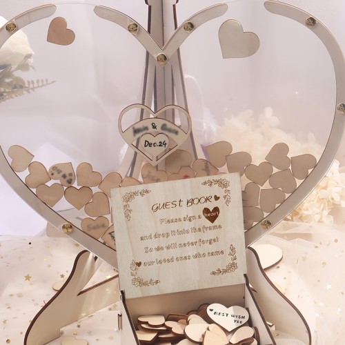 Set,  Love Guest Books With 80 Hearts, Wooden Signature, Wedding Celebration Birthday Party Decoration Props, Sign-in Tree Platform Bottle Heart Photo Frame