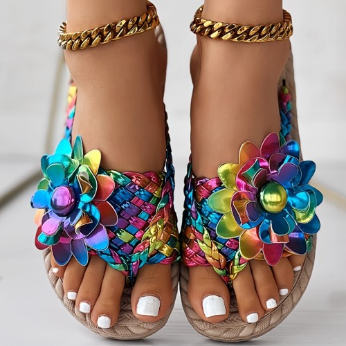 Women's Colorful Floral Decor Thong Sandals, Slip On Open Toe Non-slip Lightweight Shoes, Vacation Summer Beach Shoes