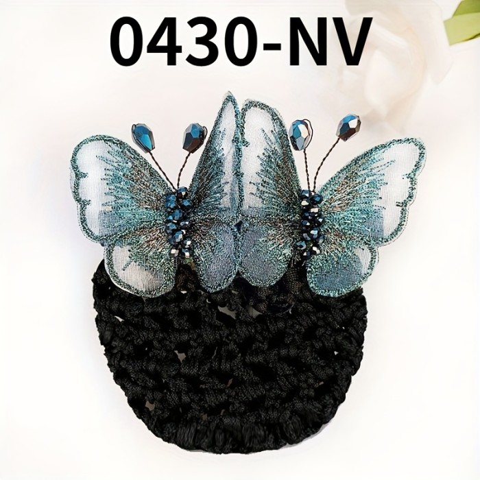 Double Butterfly Plate Hair Net Vintage Crystal Decor Mesh Bow Back Head Decoration Hair Accessories