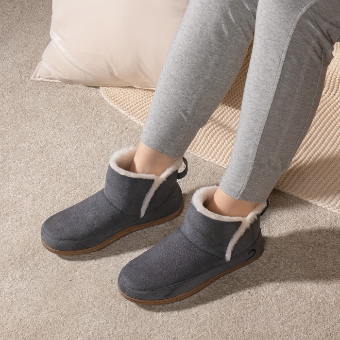 Women's Fleece Liner Fuzzy Indoor Outdoor Slippers, Cute Slip On Solid Comfort Warm Women's Shoes