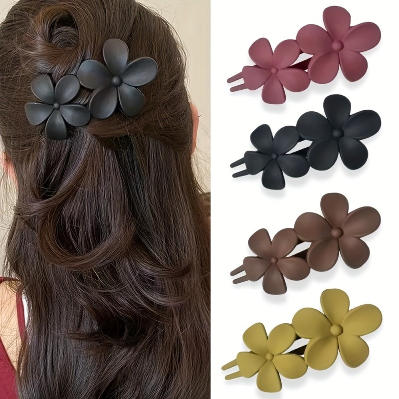 4pcs Matte Flower Hair Clips Back Head Hair Clips Solid Color Hair Clips Hair Accessories For Women