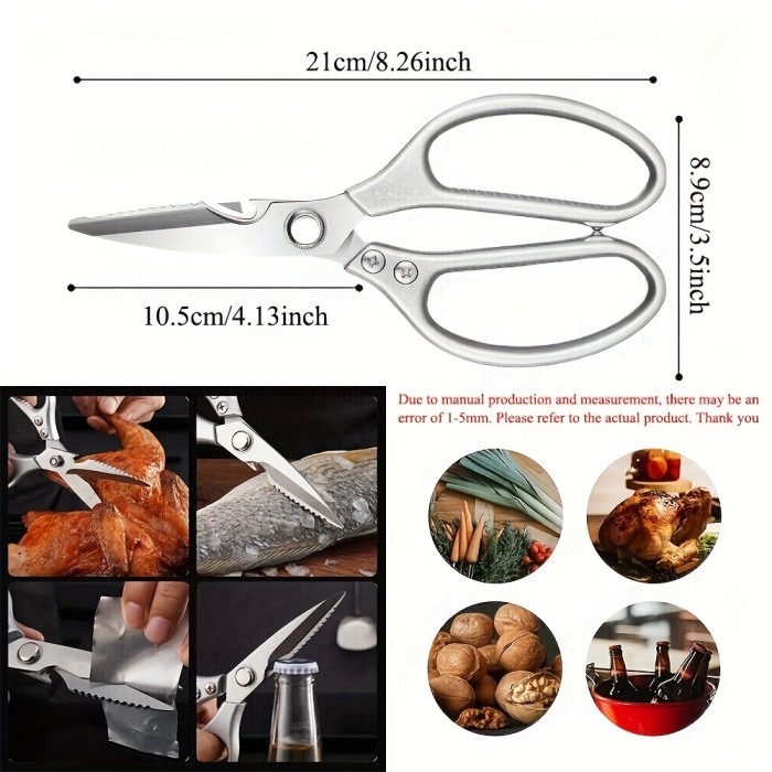 1pc Professional 8.5-inch Stainless Steel Kitchen Scissors with Aluminum Alloy Handle - Perfect for Cutting Chicken Bones and More