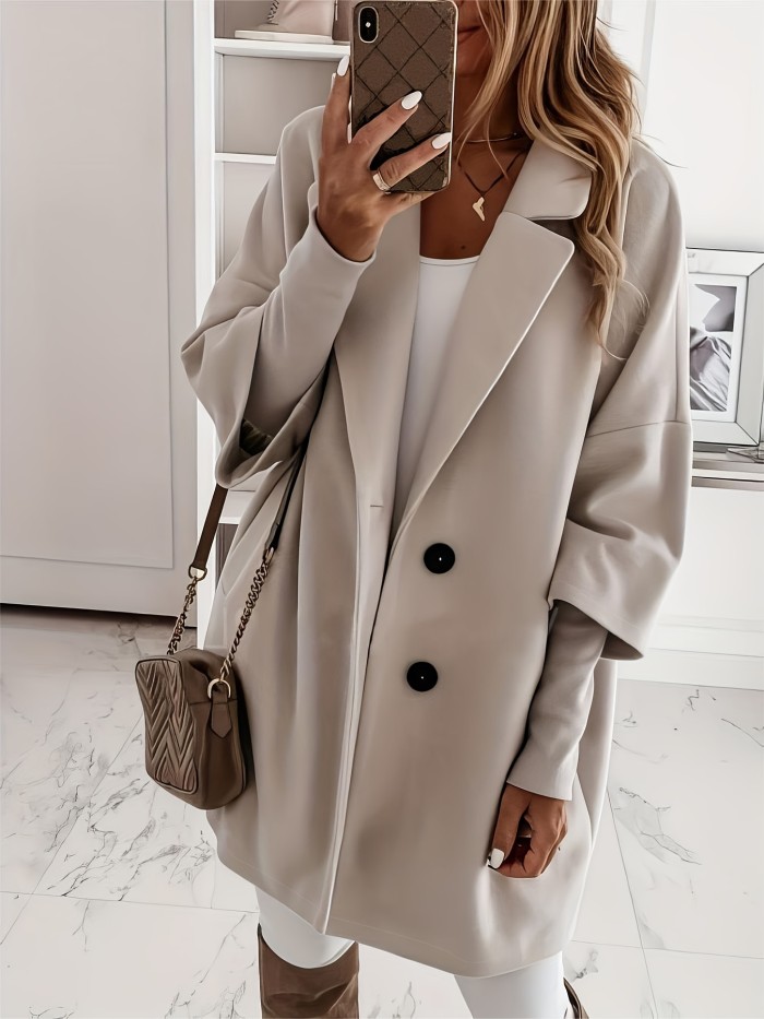 Lapel Solid Blazer, Elegant Single Breasted Long Sleeve Long Length Outerwear, Women's Clothing
