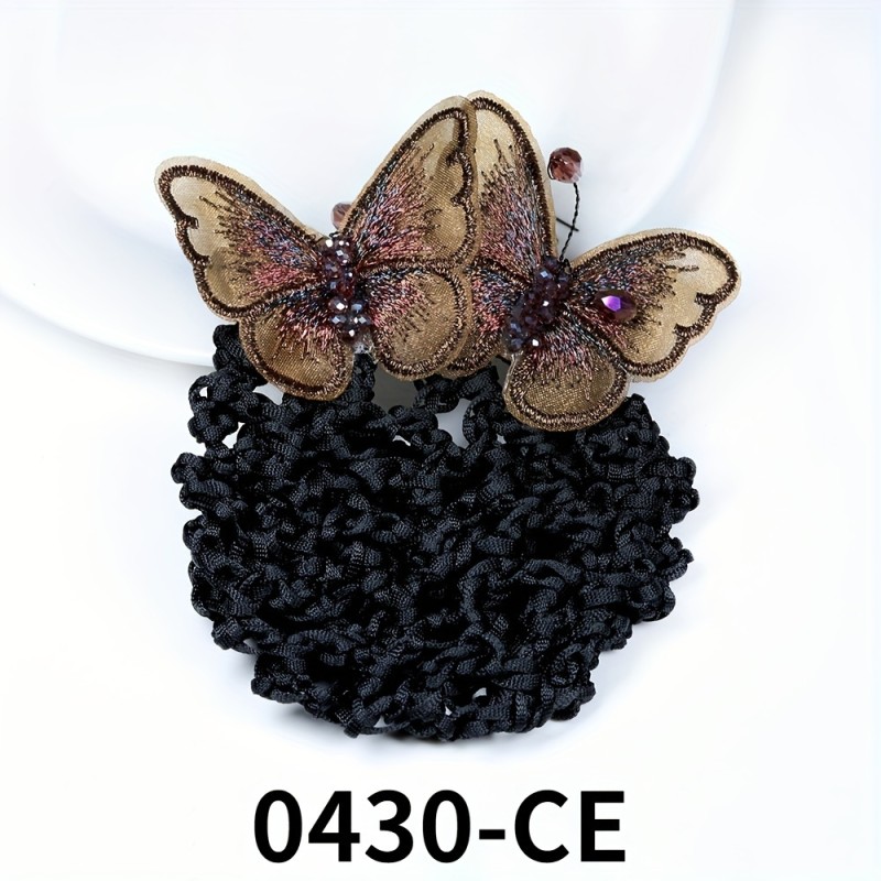 Double Butterfly Plate Hair Net Vintage Crystal Decor Mesh Bow Back Head Decoration Hair Accessories