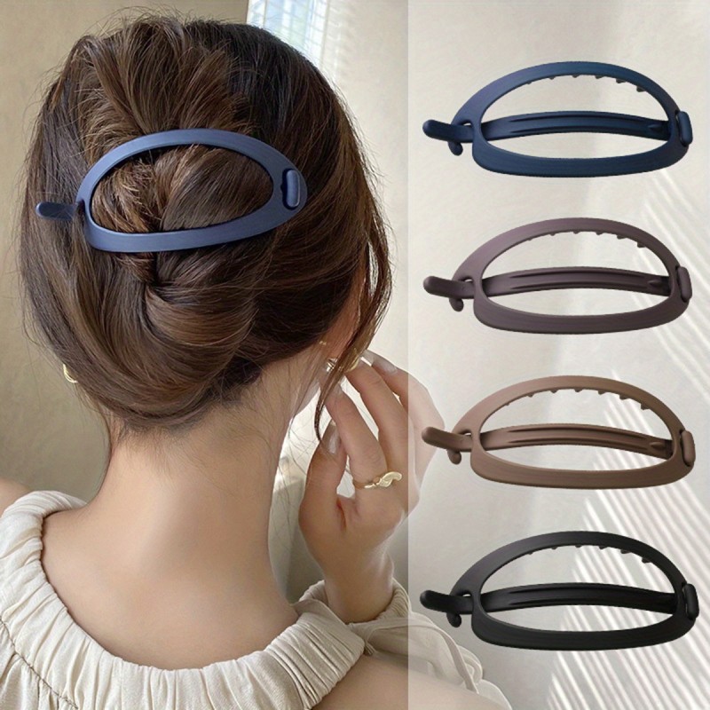 4pcs Hollow Ellipse Barrette Simple Style Hair Clip For Ponytail Women Girls Elegant Hair Accessories