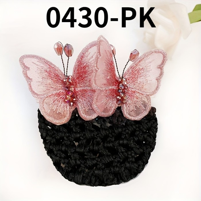 Double Butterfly Plate Hair Net Vintage Crystal Decor Mesh Bow Back Head Decoration Hair Accessories