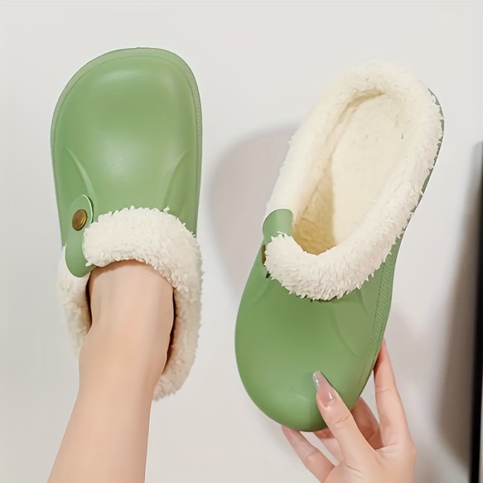 Women's Warm Plush Lined Home Slippers, Waterproof & Anti-Slip House Slippers, Winter Garden Clogs