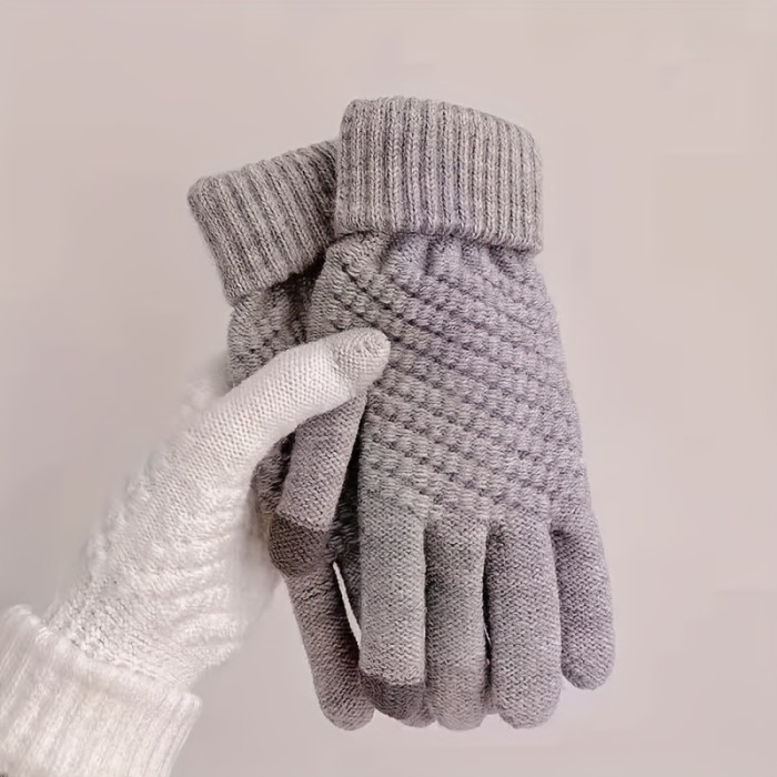 1\u002F2\u002F3 Pairs Knit Thermal Winter Gloves, Solid Color Touch Screen Thickened Sports Gloves For Cycling Hiking