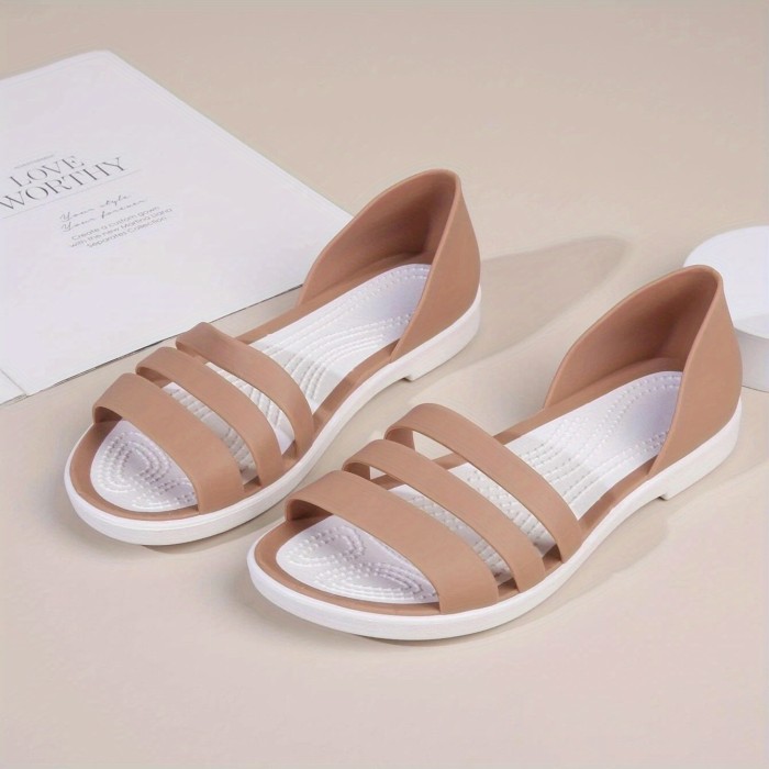 Women's Minimalist Flat Sandals, Solid Color Open Toe Non-slip PVC Soft Sole Slippers, Casual Beach Slides