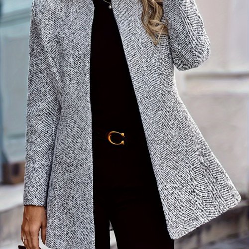 Open Front Textured Blazer, Elegant Long Sleeve Blazer For Office & Work, Women's Clothing