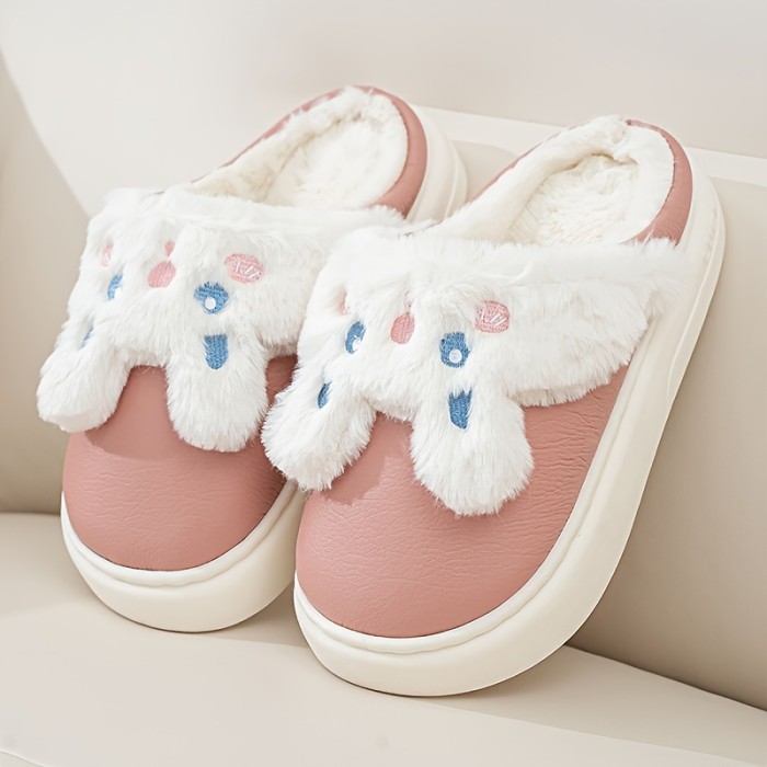 Kawaii Cartoon Fuzzy Novelty Slippers, Slip On Closed Toe Platform Soft Sole Shoes, Winter Plush Cozy Non-slip Shoes