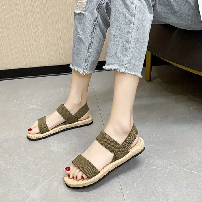 Women's Espadrille Flat Sandals, Comfortable Round Open Toe Ankle Strap Shoes, Women's Casual Solid Color Shoes