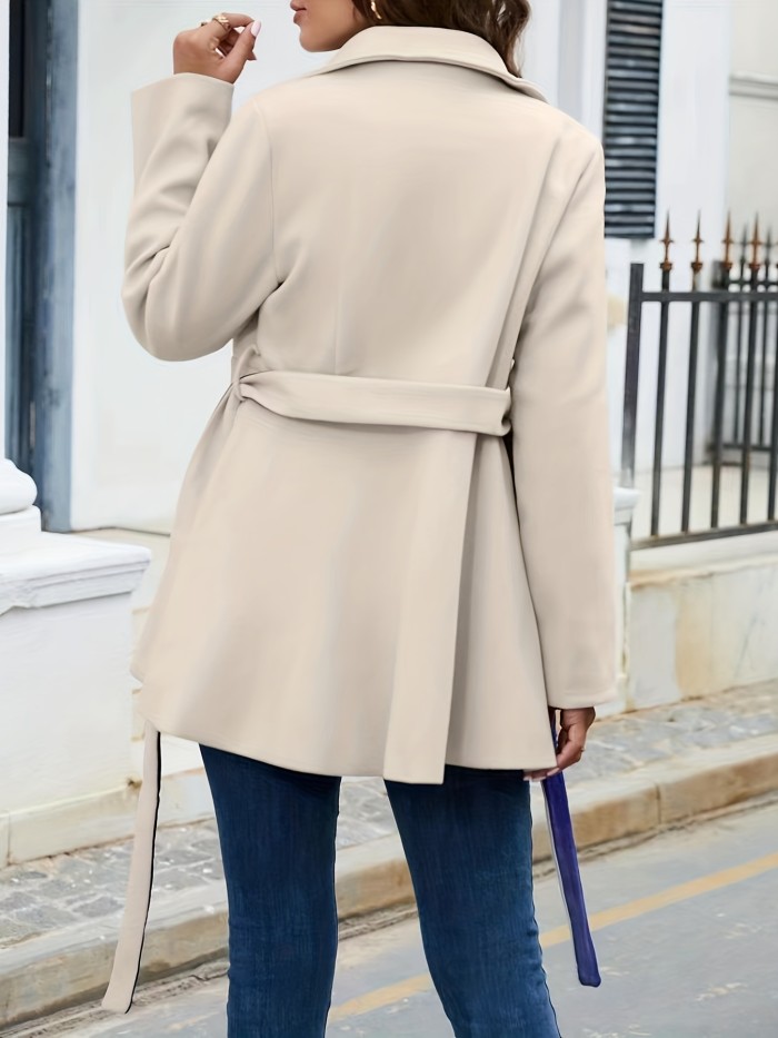 Double Breasted Solid Coat, Elegant Long Sleeve Versatile Outerwear, Women's Clothing