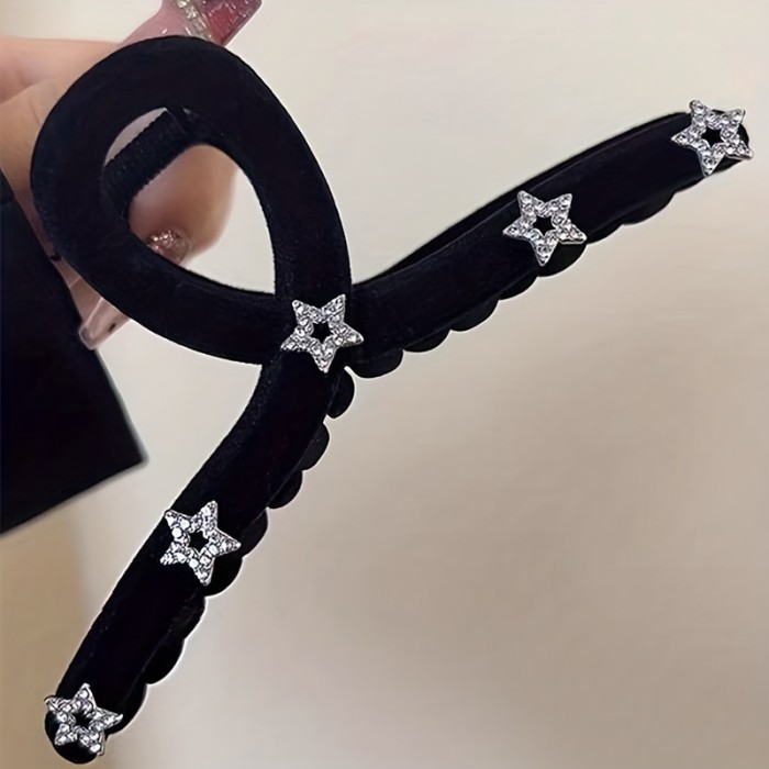 Simple Matte Flocked Hair Claw Clip Solid Color Non-Slip Strong Hold Grip Hair Jaw Clip With Rhinestone Star Decor For Thick Hair Accessories