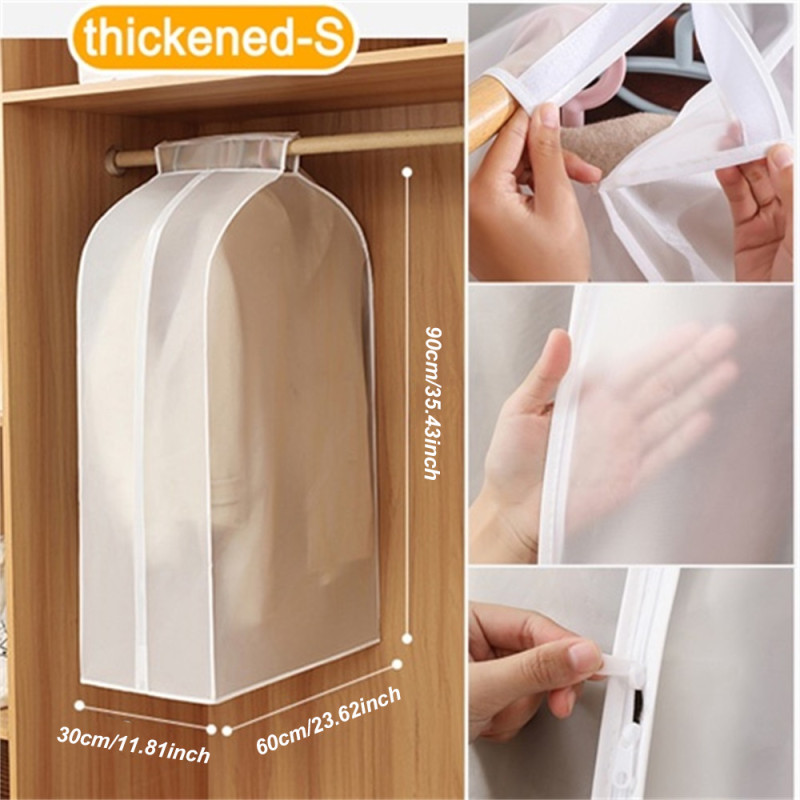 1pc Garment Clothes Cover Protector, Lightweight Closet Storage Bags Translucent Dustproof Waterproof Hanging Clothing Storage Bag With Full Zipper & Magic Tape & Strap For Coat Dress Windbreaker