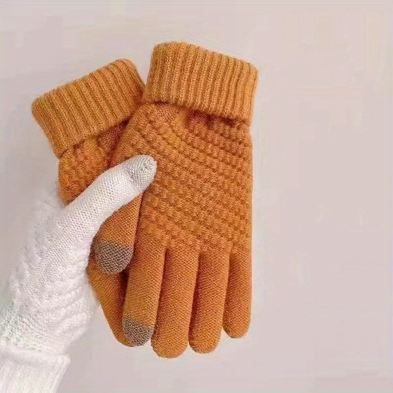 1\u002F2\u002F3 Pairs Knit Thermal Winter Gloves, Solid Color Touch Screen Thickened Sports Gloves For Cycling Hiking