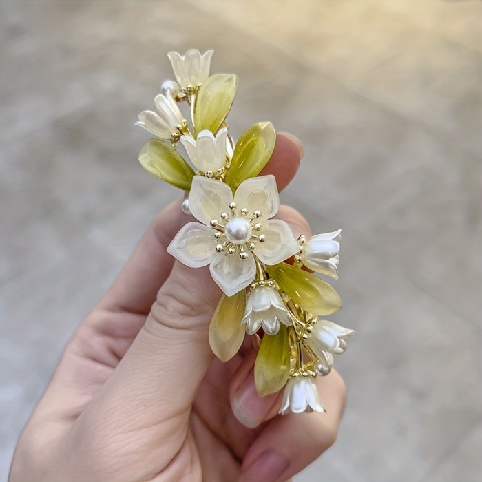 Faux Pearl Hair Clip Flower Spring Clip Lily Of The Valley Flower Barrette Duck Billed Clip Headwear Hair Accessories