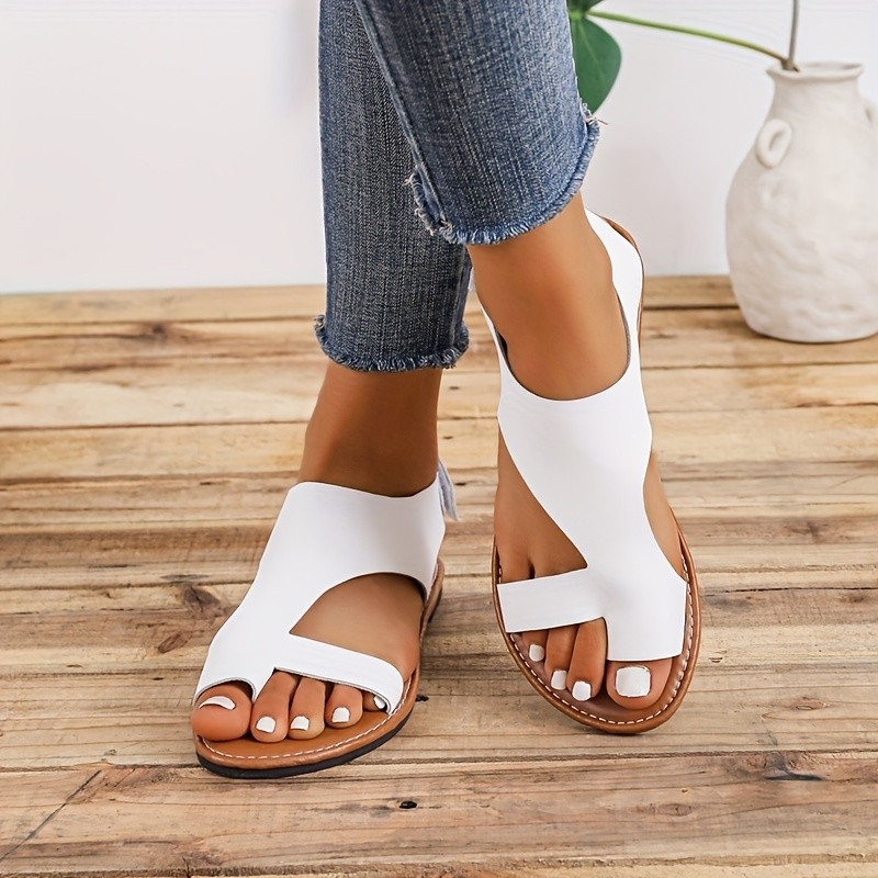 Women's Toe Loop Sandals, Comfortable Open Toe Solid Color Shoes, Women's  Fashion Flat Shoes