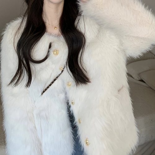 Fluffy Solid Warm Coat, Casual Button Front Long Sleeve Outerwear, Women's Clothing