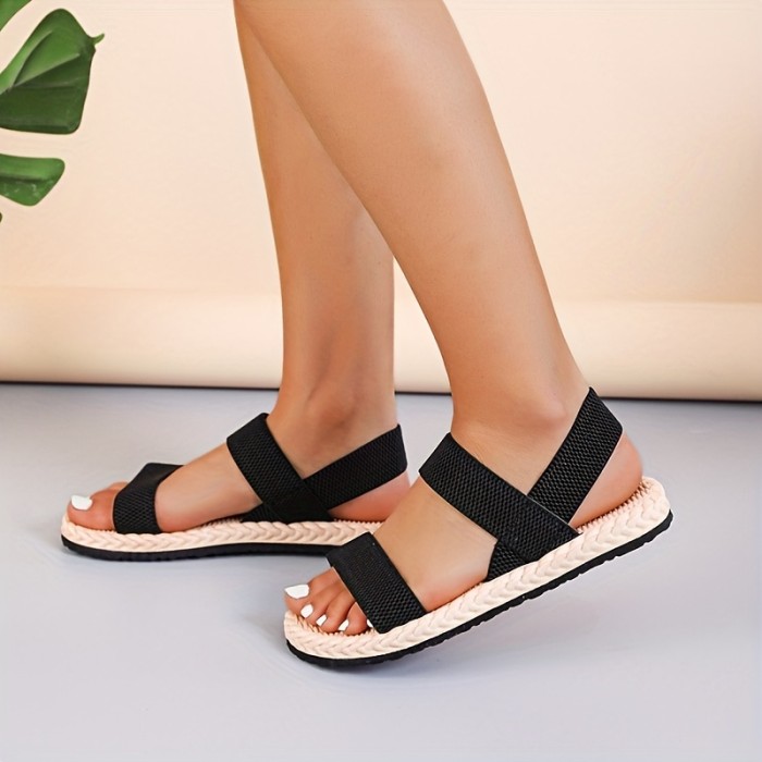 Women's Espadrille Flat Sandals, Comfortable Round Open Toe Ankle Strap Shoes, Women's Casual Solid Color Shoes