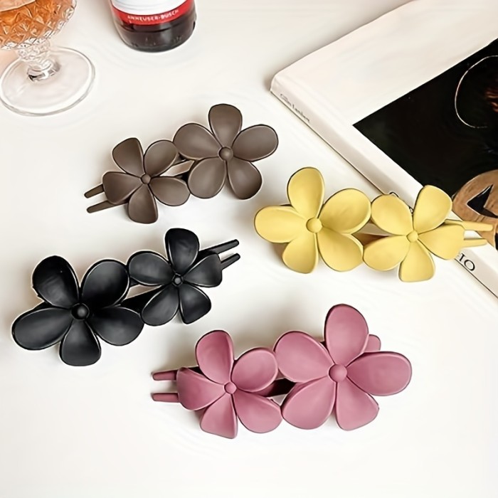 4pcs Matte Flower Hair Clips Back Head Hair Clips Solid Color Hair Clips Hair Accessories For Women