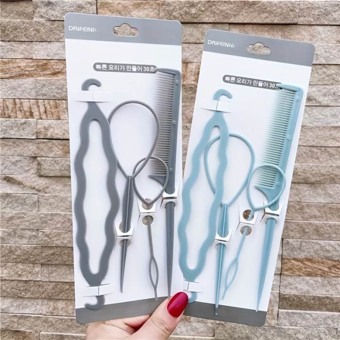 4pcs\u002Fset Hair Curler Set Plastic Double Hook Pull Hairpin Hair Bun Make Tool For Hair Styling