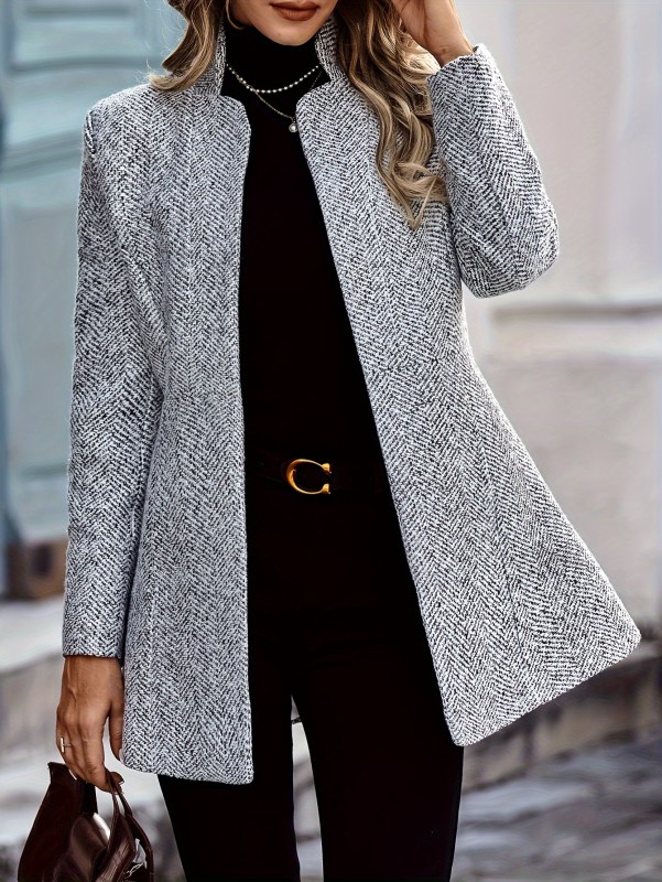 Open Front Textured Blazer, Elegant Long Sleeve Blazer For Office & Work, Women's Clothing