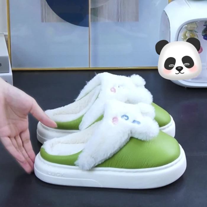 Kawaii Cartoon Fuzzy Novelty Slippers, Slip On Closed Toe Platform Soft Sole Shoes, Winter Plush Cozy Non-slip Shoes