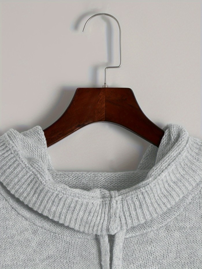 Solid Drawstring Hooded Knit Sweater, Casual Long Sleeve Kangaroo Pocket Sweater, Women's Clothing