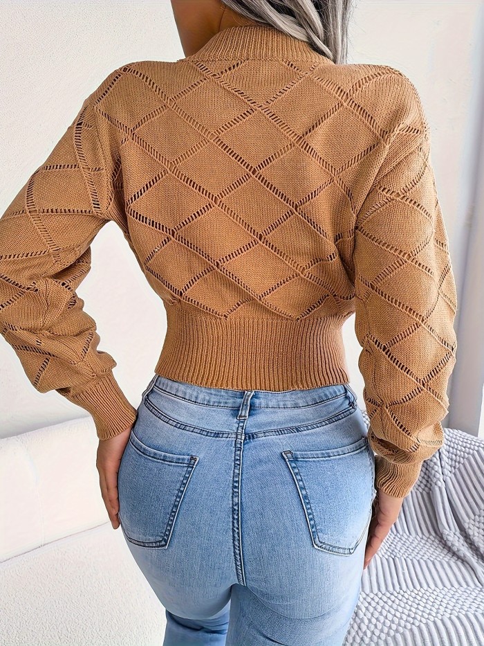 Cut Out Crew Neck Pullover Sweater, Elegant Long Sleeve Sweater, Women's Clothing
