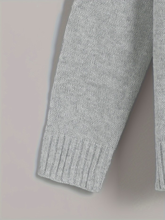 Solid Drawstring Hooded Knit Sweater, Casual Long Sleeve Kangaroo Pocket Sweater, Women's Clothing