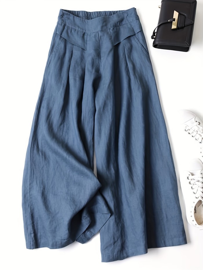 Solid Wide Leg Pants, Casual Palazzo Pants For Spring & Summer, Women's Clothing