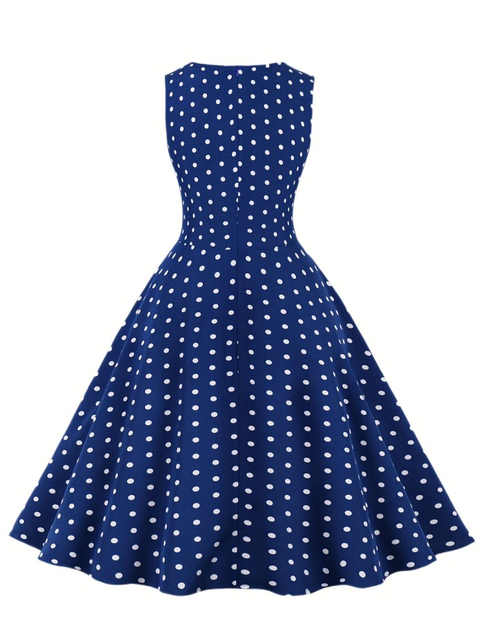 Polka Dot Retro Dress, Sleeveless Vacation Party Dress For Spring & Summer, Women's Clothing