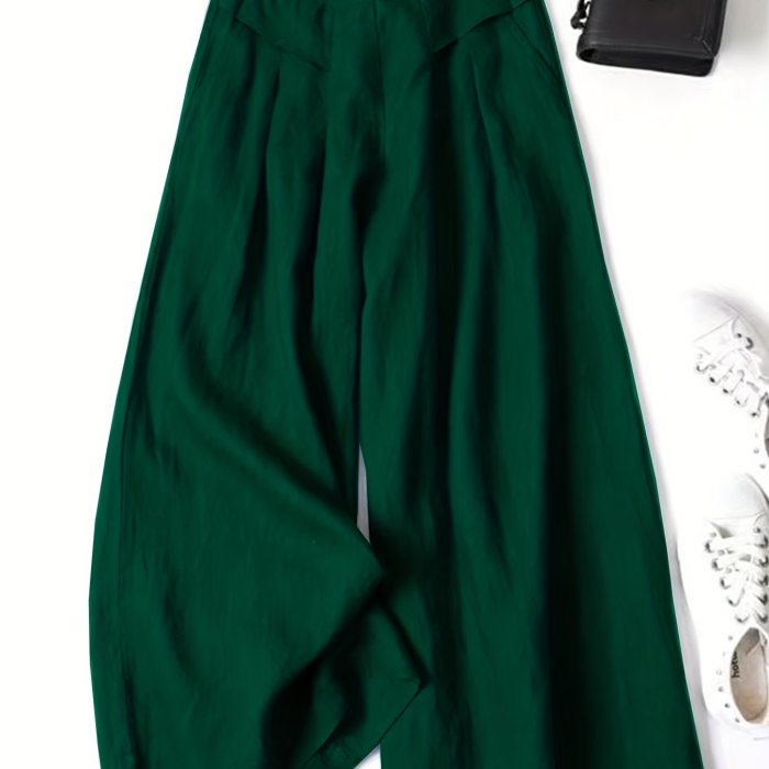 Solid Wide Leg Pants, Casual Palazzo Pants For Spring & Summer, Women's Clothing