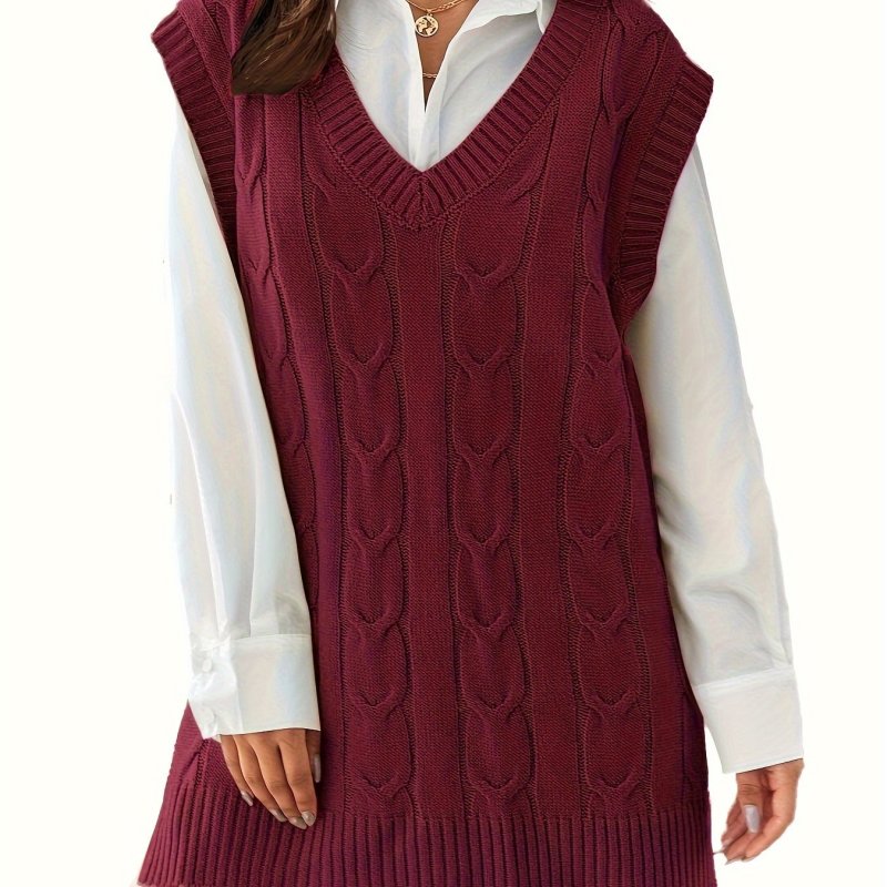 Oversized V Neck Sweater Vest, Chunky Knit Solid Sweater Vest, Women's Clothing