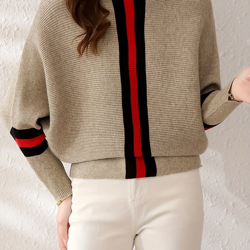 Color Block Boat Neck Knit Sweater, Elegant Long Sleeve Sweater, Women's Clothing